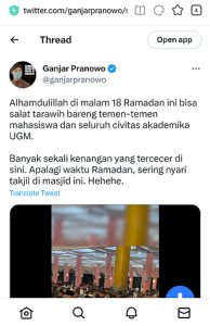 Ganjar Berikan Klarifikasi Soal Cari Takjil di Masjid UGM Saat Kuliah