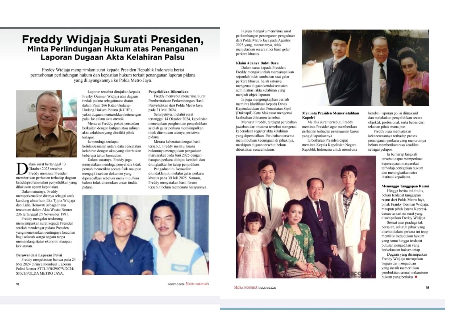Freddy Widjaja Appeals to President, Seeks Reopening of Alleged False birth Certificate Case 4 Freddy